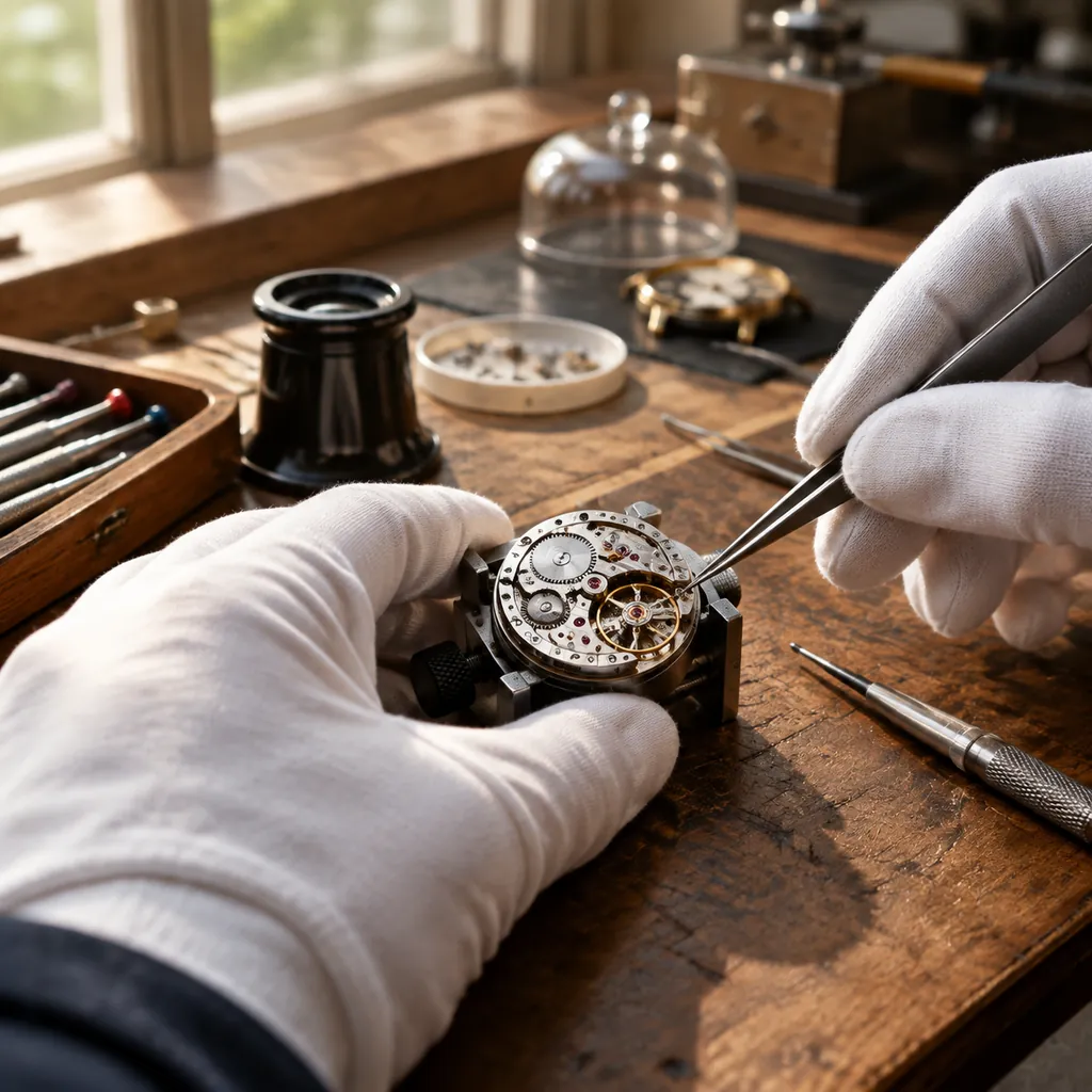 Watchmaker assembling a movement